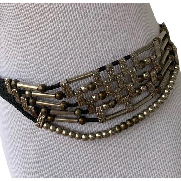 70s 80s Beaded Belt Multi Strand Gold Brass Silver Tone Beads Rock Disco Glam - Picture 16 of 16